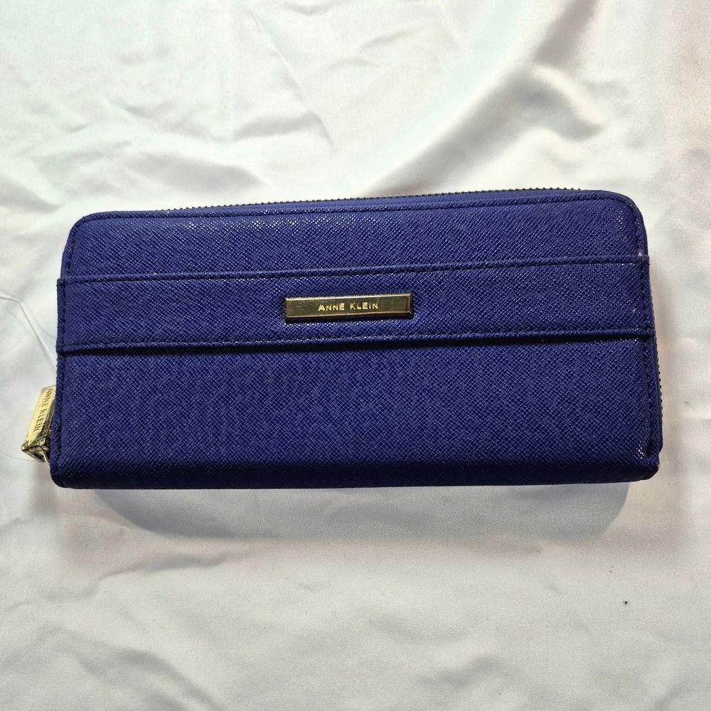NWOT Anne Klein Blue Zip-Around Long Wallet with Gold Hardware